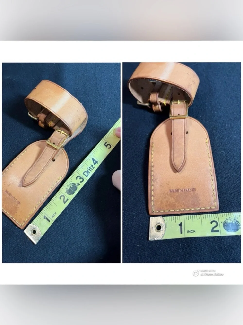 Authentic Louis Vuitton Vachetta Leather Luggage Tag & Poignet Set